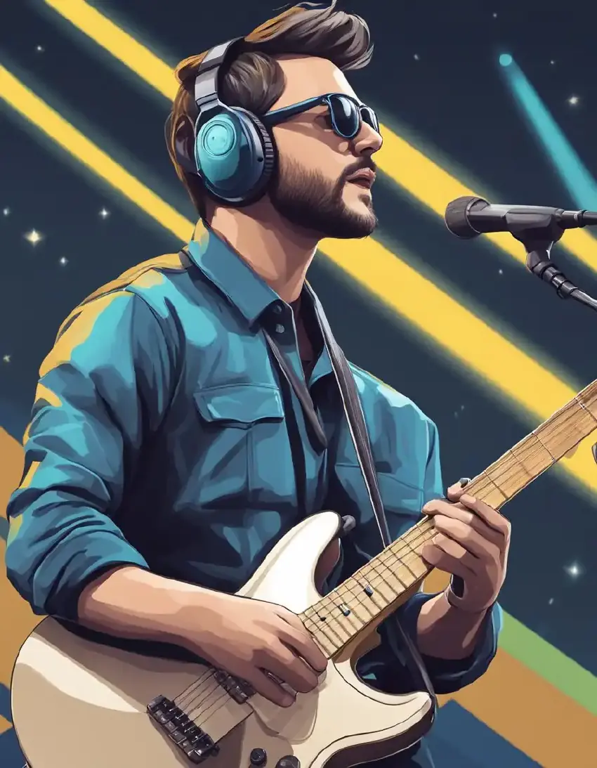 A musician wearing ear protection to prevent hearing damage and tinnitus while performing on stage